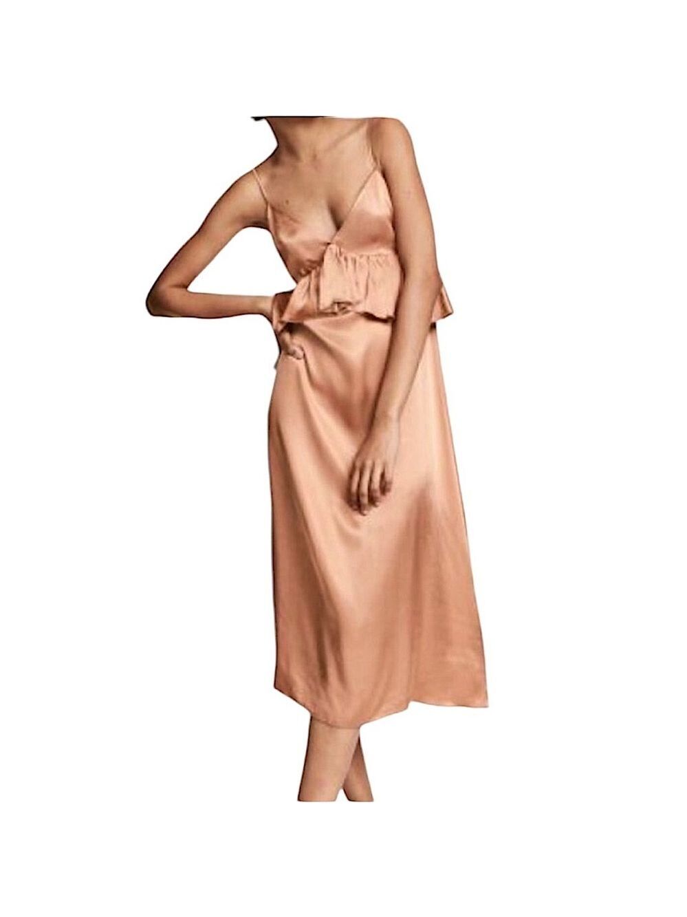 H&M Satin Slip Dress Midi Length Rose Gold Size 8